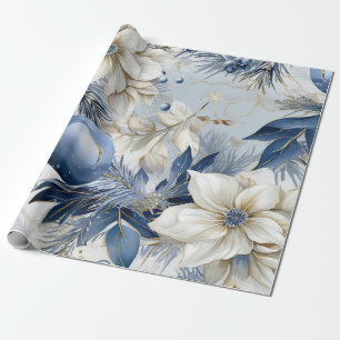 Blaue Aquarell-Vintage-inspirierte Floralien Geschenkpapier