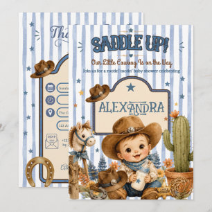 Blaue Aquarell-Western-Cowboy-Baby-Party Einladung
