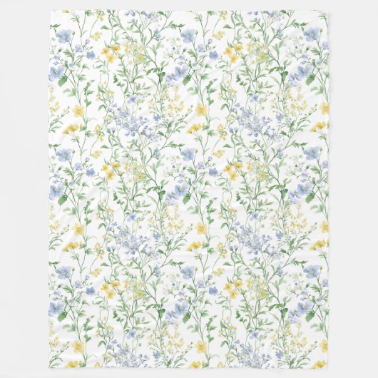 Blaue Aquarell-Wildblume Fleecedecke (Vorderseite)