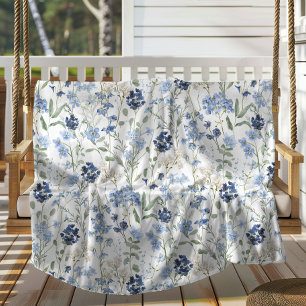 Blaue Aquarell-Wildblume Fleecedecke