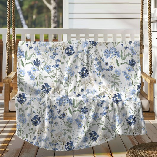 Blaue Aquarell-Wildblume Fleecedecke