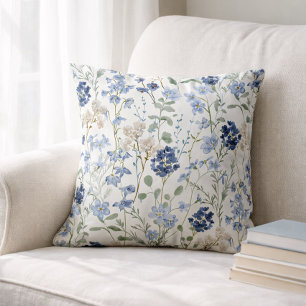 Blaue Aquarell-Wildblume Kissen