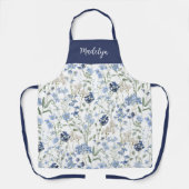 Blaue Aquarell-Wildblume mit individuellem Namen Schürze (Vorderseite)