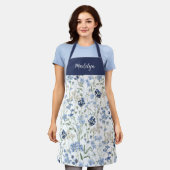 Blaue Aquarell-Wildblume mit individuellem Namen Schürze (Getragen)