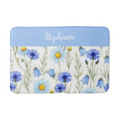 Blaue Aquarell-Wildblume personalisiert Badematte (Vorderseite)