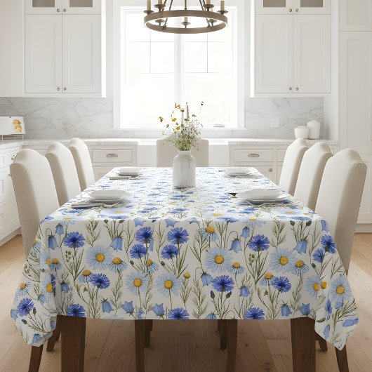 Blaue Aquarell-Wildblume Tischdecke