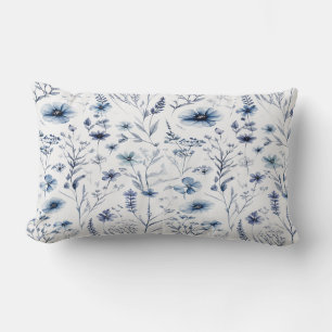 Blaue Aquarell-Wildblumen-Botanik-Wurfkissen Lendenkissen
