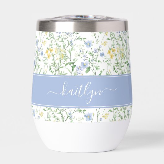 Blaue Aquarell-Wildblumen-Monogramm (Vorderseite)
