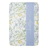 Blaue Aquarell-Wildblumen-Monogramm Badematte (Vorderseite Vertikal)