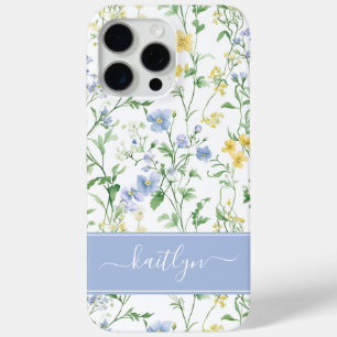 Blaue Aquarell-Wildblumen-Monogramm Case-Mate iPhone Hülle