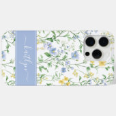 Blaue Aquarell-Wildblumen-Monogramm Case-Mate iPhone Hülle (Rückseite (Horizontal))