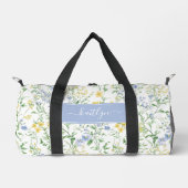 Blaue Aquarell-Wildblumen-Monogramm Duffle Bag (Vorderseite)