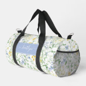 Blaue Aquarell-Wildblumen-Monogramm Duffle Bag (Rechte Ecke)