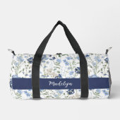 Blaue Aquarell-Wildblumen-Monogramm Duffle Bag (Vorderseite)