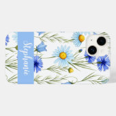 Blaue Aquarell-Wildblumen-Monogramm-Name Case-Mate iPhone Hülle (Rückseite (Horizontal))