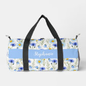 Blaue Aquarell-Wildblumen-Monogramm-Name Duffle Bag (Vorderseite)