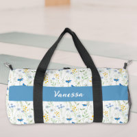 Blaue Aquarell-Wildblumen-Monogramm-Name