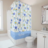 Blaue Aquarell-Wildblumen-Monogramm-Name Duschvorhang (Beispiel)