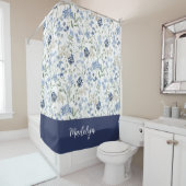 Blaue Aquarell-Wildblumen-Monogramm-Name Duschvorhang (Beispiel)
