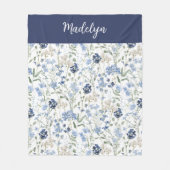 Blaue Aquarell-Wildblumen-Monogramm-Name Fleecedecke (Vorderseite)