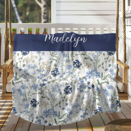 Blaue Aquarell-Wildblumen-Monogramm-Name Fleecedecke