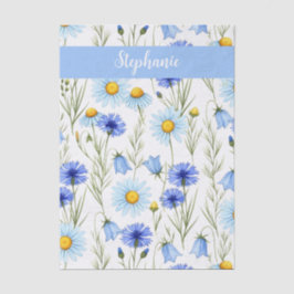 Blaue Aquarell-Wildblumen-Monogramm-Name Seidenpapier