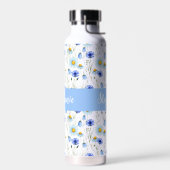 Blaue Aquarell-Wildblumen-Monogramm-Name Trinkflasche (Links)