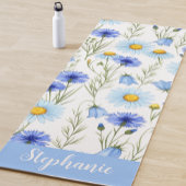 Blaue Aquarell-Wildblumen-Monogramm-Name Yogamatte