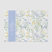 Blaue Aquarell-Wildblumen-Monogramm Seidenpapier (Vorderseite)