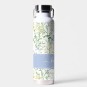 Blaue Aquarell-Wildblumen-Monogramm Trinkflasche (Vorne)