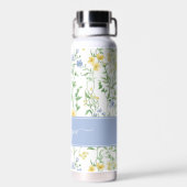 Blaue Aquarell-Wildblumen-Monogramm Trinkflasche (Rückseite)