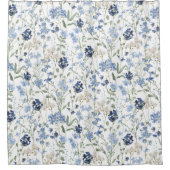Blaue Aquarell-Wildblumen-Muster Duschvorhang (Vorderseite)