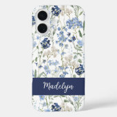 Blaue Aquarell-Wildblumen-Name Case-Mate iPhone Hülle (Rückseite)