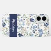 Blaue Aquarell-Wildblumen-Name Case-Mate iPhone Hülle (Rückseite (Horizontal))