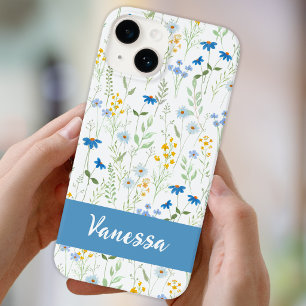 Blaue Aquarell-Wildblumen-Name Case-Mate iPhone 14 Hülle