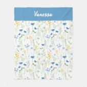 Blaue Aquarell-Wildblumen-Name-Monogramm Fleecedecke (Vorderseite)