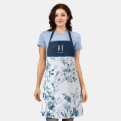 Blaue Aquarell-Wildblumen-Name-Monogramm Schürze (Getragen)