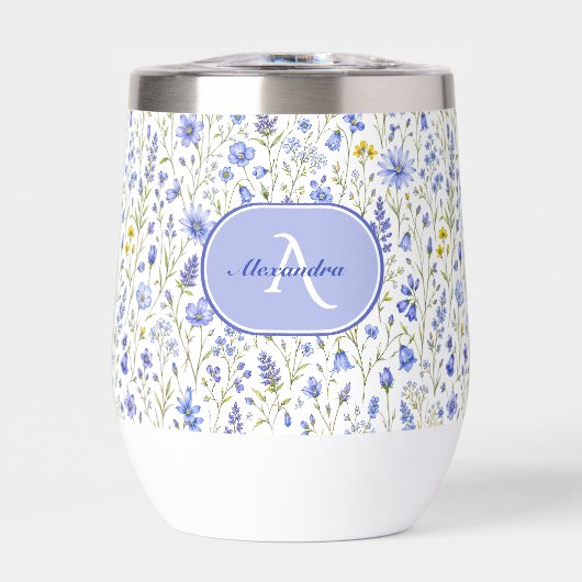 Blaue Aquarell-Wildblumenmuster mit individuellem (Vorderseite)