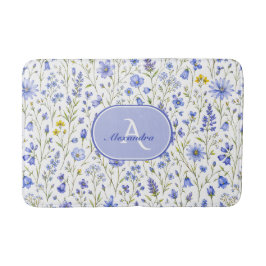 Blaue Aquarell-Wildblumenmuster mit individuellem  Badematte