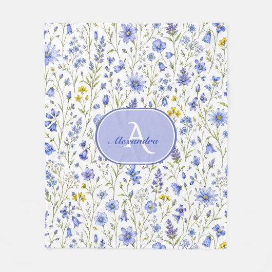 Blaue Aquarell-Wildblumenmuster mit individuellem Fleecedecke (Vorderseite)