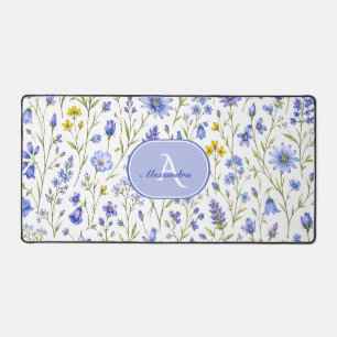 Blaue Aquarell-Wildblumenmuster mit individuellem  Schreibtischunterlage