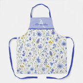 Blaue Aquarell-Wildblumenmuster mit individuellem  Schürze (Vorderseite)