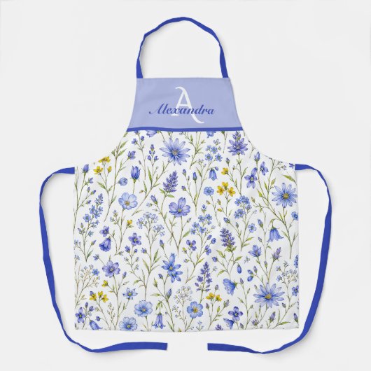 Blaue Aquarell-Wildblumenmuster mit individuellem Schürze (Vorderseite)