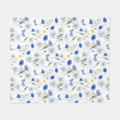 Blaue Aquarell-Wildblumenwiese-Muster Fleecedecke (Vorderseite (Horizontal))