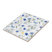 Blaue Aquarell-Wildblumenwiese-Muster Fliese (Seite)