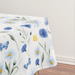 Blaue Aquarell-Wildblumenwiese-Muster Tischdecke