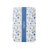 Blaue Aquarell-Wildblumenwiese Name Badematte (Vorderseite Vertikal)