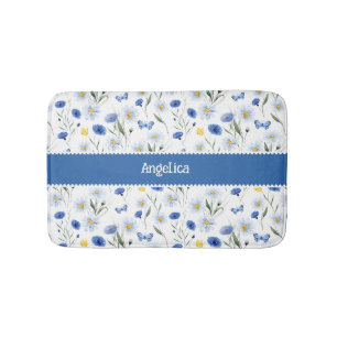 Blaue Aquarell-Wildblumenwiese Name Badematte