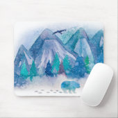 Blaue Aquarell-Winter-Berglandschaftskunst Mousepad (Mit Mouse)