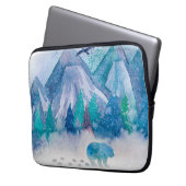 Blaue Aquarell-Winterberg-Landschaftskunst Laptopschutzhülle (Vorderseite Links)